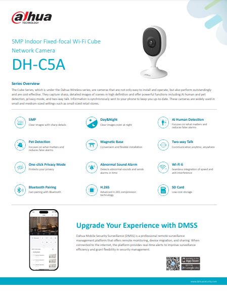 DAHUA | Cube Series 3MP & 5MP Indoor Fixed-focal Wi-Fi Cube Network Camera | DH-C3A  | DH-C5A